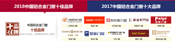 2018年中华门窗网推荐“铝合金门窗十佳品牌”榜单